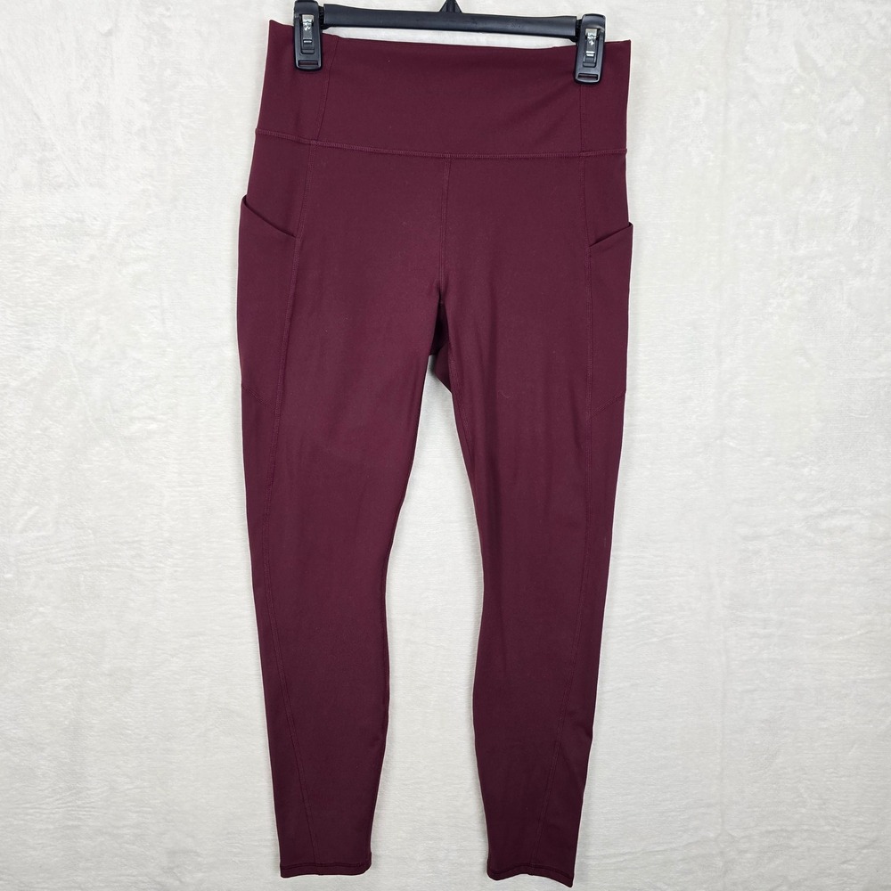 Fabletics PureLuxe High Waisted Leggings Burgundy Pockets size Large